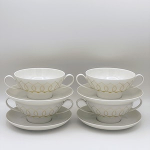 Midcentury 6 Suppentassen, Rosenthal Lotus, retro Porzellan von Rosenthal