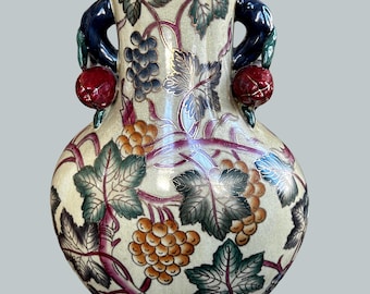 28” Hi Marbro Italian Majolica Urn Table Lamp Botanical Design