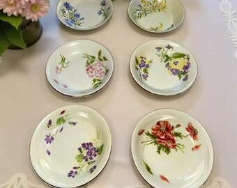 Limoges Dessert Plates: Antique French Floral Design - Set of Six
