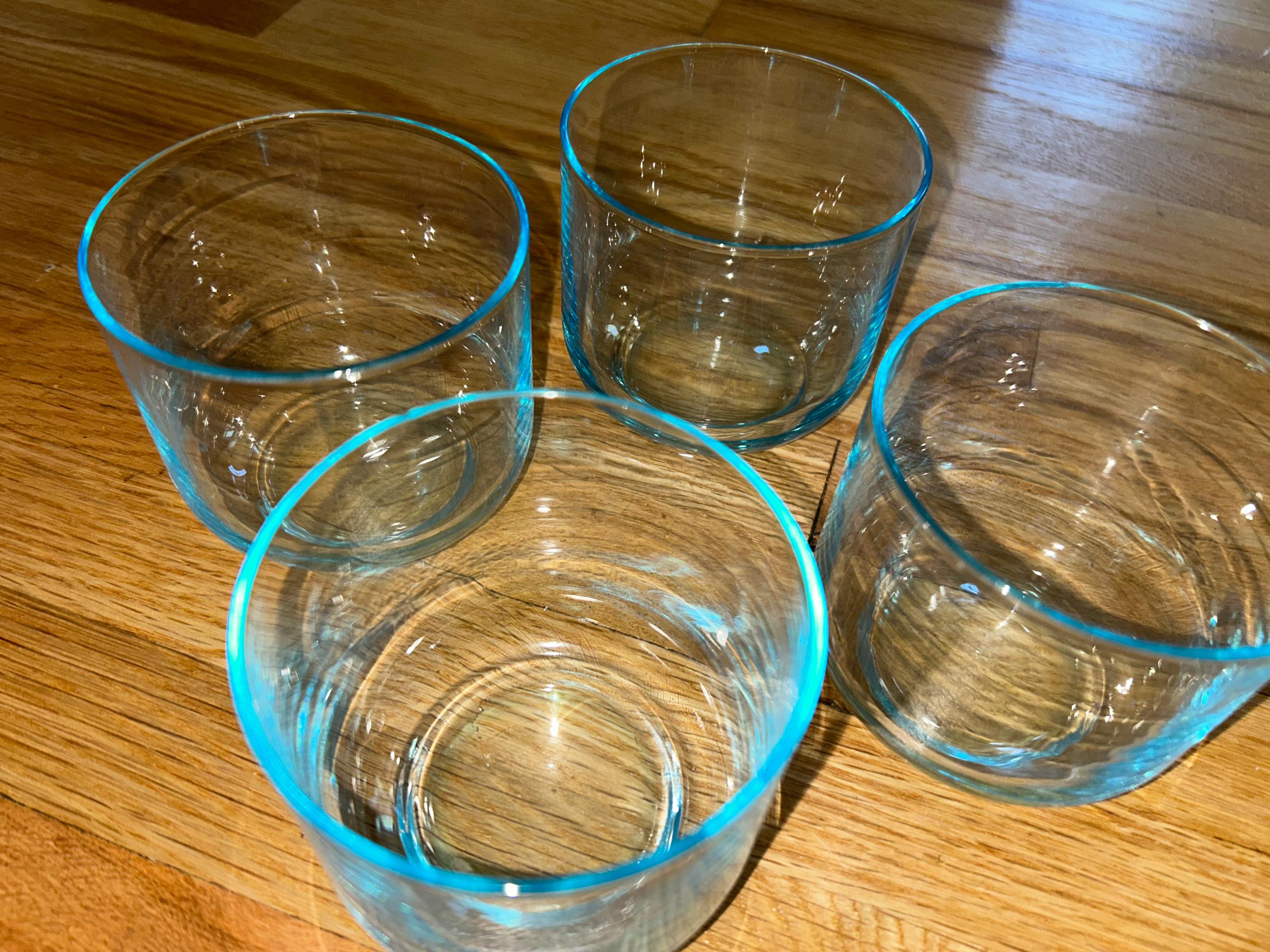 Mid Century Blue Blown Glasses: Set of 4 Elegant Drinking  display picture 1
