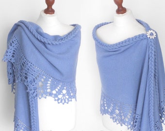 Châle de mariée bleu, écharpe de mariage, châle de mariée, boléro de mariage, haussement d'épaules bleu clair, châle au crochet, capeline, cape de mariée, châle de demoiselle d'honneur.