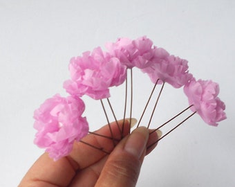 Small hair flowers, Light pink flower hair pins, Pink wedding flowers, Bridal flower hair pins, Pink hair accessories, Small fabric flowers.