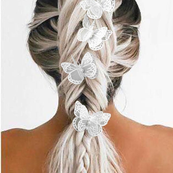 Spilla per capelli a farfalla, Clip per pizzo da sposa, Farfalla in pizzo avorio, Spilla per capelli per ragazze fiorite, Accessori per capelli da sposa, Testa di farfalla biancastra