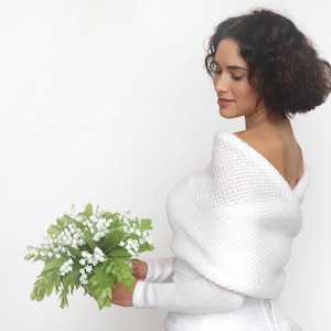 White Knitted Wedding Bolero: Bridal Knit Shrug, Cover-Up for Bridesmaids
