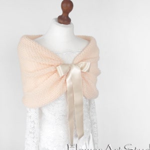 Chal de dama de honor de melocotón claro, envoltura de boda crema, chal de novia, cubierta de novia, bolero de boda, encogimiento de hombros, capelet de punto, capa, talla grande también