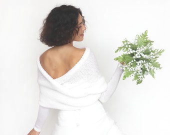 Pull de mariée blanc, veste de mariée, haussement d'épaules de mariage, boléro de mariage d'hiver, camouflage, veste de mariage, pull en tricot