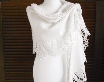 Crochet Lace Wedding Shawl, Bridal Wrap, White Stole for Bridesmaids, Plus Size too