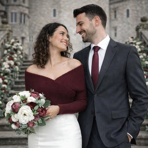 Burgundy Merino Wool Bridal Bolero: Knitted Wedding Shrug for Bridesmaid