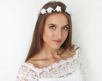 White Bridal Headpiece, White Bridal Flower Crown, Feminine Floral Crown, Flower Girl Hair Wreath, Flowergirl flower crown.