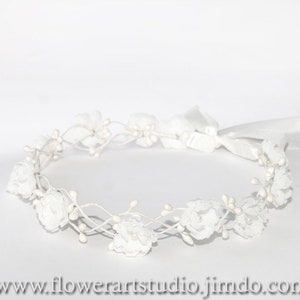 Bianco Copricapo da sposa Bianco Corona fiore femminile Corona floreale Fiore Ragazza Capelli Ghirlanda Flowergirl corona di fiori