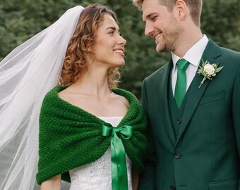 Mantella da sposa in maglia verde smeraldo: bolero da sposa per damigella d'onore, anche per taglie forti