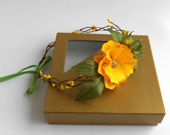 Yellow Floral Wedding Crown: Handmade Bridal Wreath with Flower