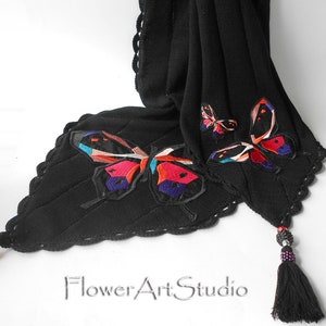 Bridesmaid Black Shawl Wedding Wrap Bridal Shawl Bridal Cover Up Black Knitted Shrug Black Shawl Capelet Cape with Butterflies