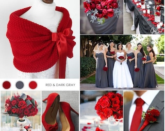 Red bridesmaid shawl, warm bright red wedding wrap, bridal shawl, cover up, wedding bolero, shrug, knitted capelet, bridal cape, plus size