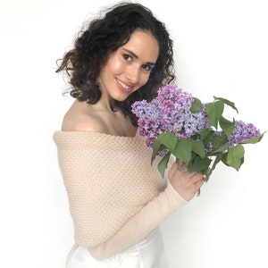 Pale Beige Bridal Shrug: Knitted Wedding Cover-Up for Bridesmaid, Convertible Sweater