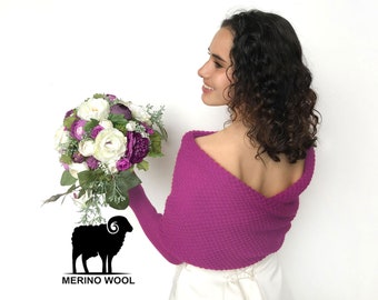 Pull de mariée rose magenta, veste de mariée, haussement d'épaules de mariage, boléro de mariage d'hiver, camouflage, veste de mariage, pull en tricot, laine mérinos