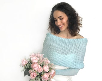 Bridal sweater light blue, bridal jacket, wedding shrug, winter wedding bolero, cover up, wedding jacket, knit pullower