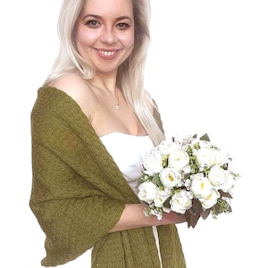 Olive green wedding wrap, Green bridal shawl, Bridal cover up, Wedding bolero, Knitted shawl, Bridal cape, Bridesmaids shawl olive green.