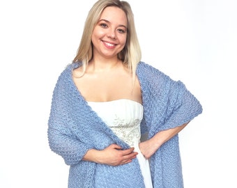 Brautstola hellblau, Brautjungfer, Hochzeit Bolero, Mohair Strickschal, blaues Cape, Cape, Hochzeit Wrap für Brautjungfer zur Winterhochzeit