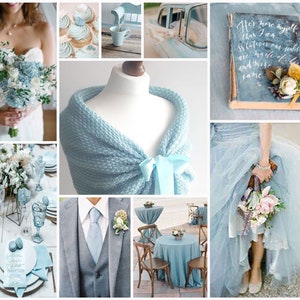 Aquamarine bridal shawl, powder blue bridal stole, wedding wrap, bolero, light blue knitted capelet, bridal cape, shrug, plus size too image 1