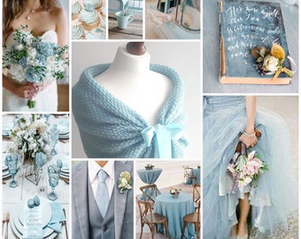 Aquamarine bridal shawl, powder blue bridal stole, wedding wrap, bolero, light blue knitted capelet, bridal cape, shrug, plus size too