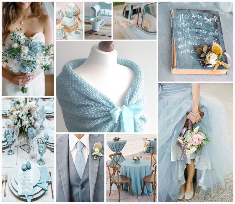 Aquamarine bridal shawl, powder blue bridal stole, wedding wrap, bolero, light blue knitted capelet, bridal cape, shrug, plus size too image 1