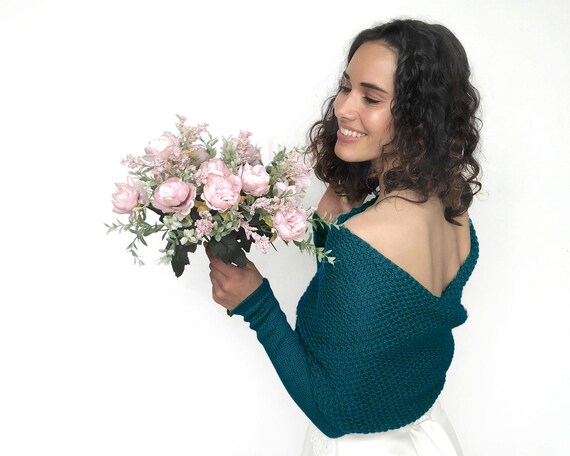 Bridal Sweater Turquoise, Convertible Wedding Shrug, Wedding