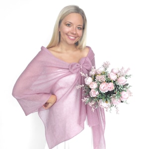 Mohair dusty mauve wedding wrap, bridal shawl, cover up, bolero, shrug, pink knitted capelet, bridal cape, bridesmaid shawl, shoulder scarf