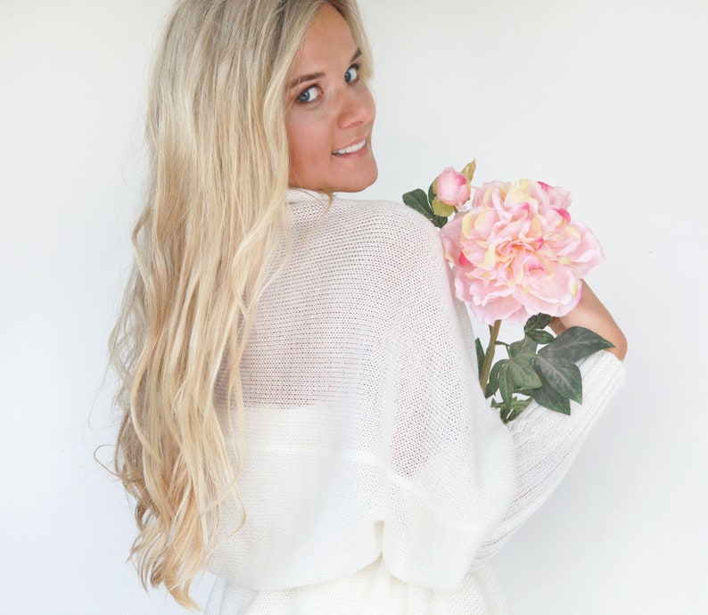 Ivory Wedding Jacket Knitted Capelet Bridal Cape Wedding Wrap Bridal Shawl Cover Up Ivory Jacket with a Belt Scoop Sweater Knit Cocoon