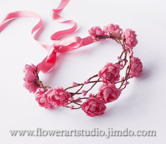 Corona Floreale Per Capelli Merroyal – Fiori In Tessuto Rosa – Accessorio Sposa E Damigella - 5