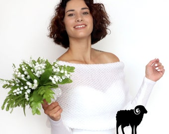 Pull de mariée en laine mérinos, haussement d'épaules de mariage convertible, veste de mariage, tenue vestimentaire, cape en tricot, écharpe avec bras, mariage d'hiver