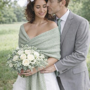 Knitted Sage Green Wedding Shawl: Bridal Knit Wrap, Cover-Up for Bridesmaids Greenery image 7