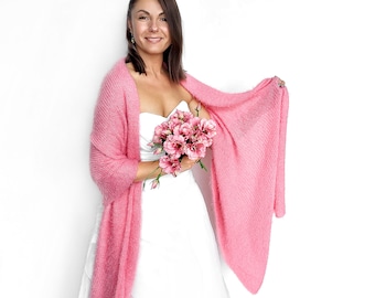 Soft Blush Pink Knitted Bridal Shawl: Wedding Cover-Up, Wrap for Bridesmaid