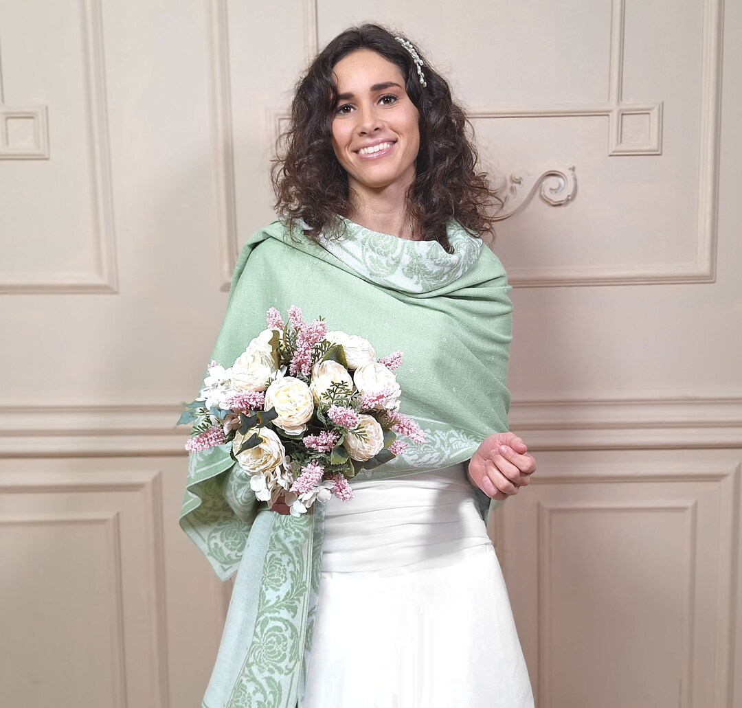 Bridal Shawl Sage Green, Cover Up, Wedding Wrap, Knitted Shawl, Shoulder Shawl, Shawl for