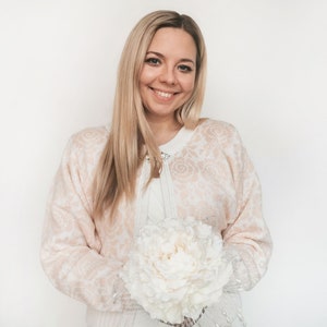 White Knitted Wedding Bolero: Floral Pattern Bridal Jacket