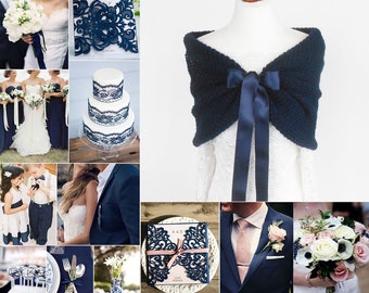 Dark blue knitted cape for bridal, wedding bolero, capelet, shawl, cover up, wrap, stole, shoulder shawl, evening shawl, for bridesmaid