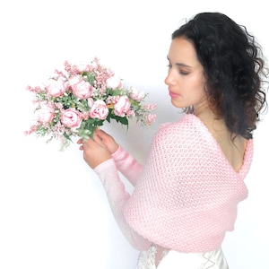 Bruidstrui blush roze, bruidsjas, bruiloft schouderophalen, winter bruiloft bolero, bedekken, bruiloft jas, gebreide trui