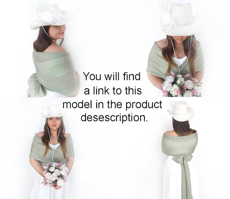 May include: Three women wearing white cowboy hats and sage green shawls. The shawls are tied around the neck and drape down the back. The women are wearing white dresses and holding bouquets of flowers.
