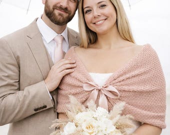 Beige Knitted Bridal Bolero: Wedding Wrap, Bridesmaid Knit Capelet, Plus Size too
