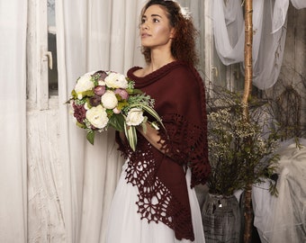 Châle de mariée, camouflage, boléro de mariage, châle au crochet canneberges, cape de mariage couleur bordeaux, châle de mariage, cape de mariée bordeaux, pour demoiselle d'honneur