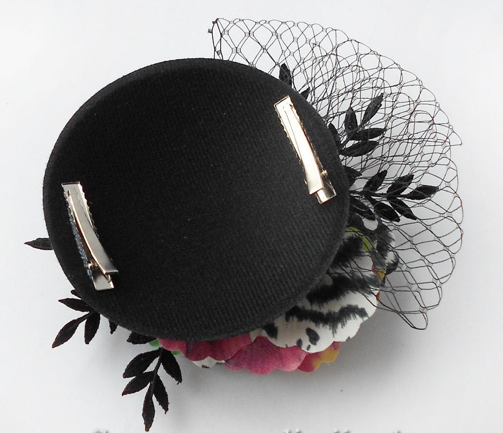 Kentucky Derby Hat, Black Mini Top Hat, Silk Flower  display picture 1