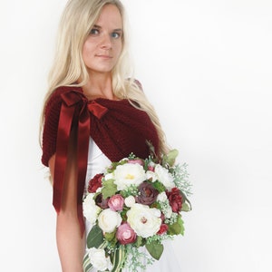 Chal de novia burdeos, estola de novia granate, chal de boda, bolero, capa de punto rojo oscuro, capa de novia, encogimiento de hombros, también en tallas grandes