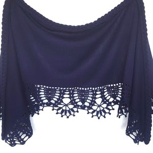 Envoltura de boda azul oscuro, chal nupcial, encubrimiento nupcial, bolero de boda, encogimiento de hombros azul, chal de ganchillo, capelet, capa nupcial, chal de dama de honor.