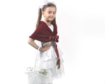 First Communion Maroon Cover Up Burgundy Shawl Bolero Shoulder Wrap Shrug First Communion Shawl Shoulder Knitted Lace Stole Capelet Cape