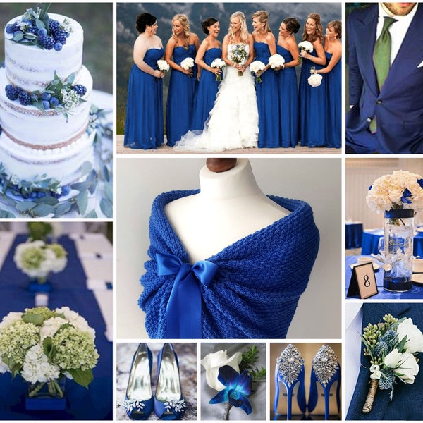 Cape de mariage bleu marine, châle de mariée, couverture de mariée bleu cobalt, boléro de mariage, châle tricoté, capeline tricotée, châle, grande taille aussi