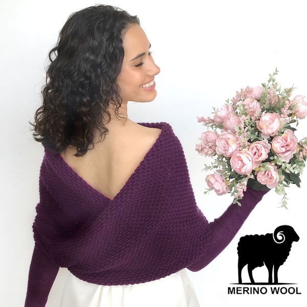 Bridal sweater purple, bridal jacket, wedding shrug, winter wedding bolero, cover up, wedding jacket, knit pullower merino wool purple