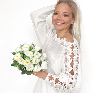 Ivory Bridal Sweater with Lace: Winter Wedding Jumper with Belt