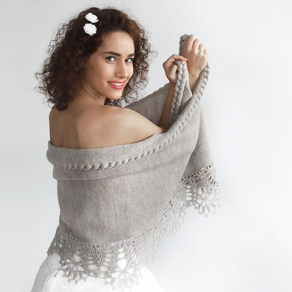 Écharpe de mariage taupe clair châle de mariée couverture de mariée boléro de mariage au crochet châle beige clair gris capelet de mariée cape de mariée châle de demoiselle d'honneur