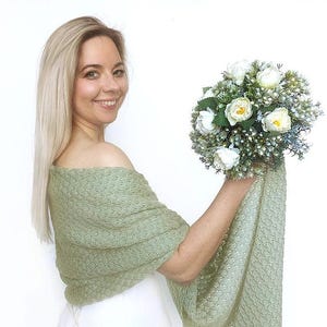 Sage green wedding wrap, Sage green bridal shawl, Bridal cover up, Wedding bolero, Knitted shawl, Bridal cape, Bridesmaids shawl sage green.