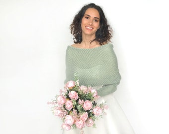Knit Bridal Bolero: Sage Green Wedding Shrug, Greenery Cover-Up for Bridesmaids